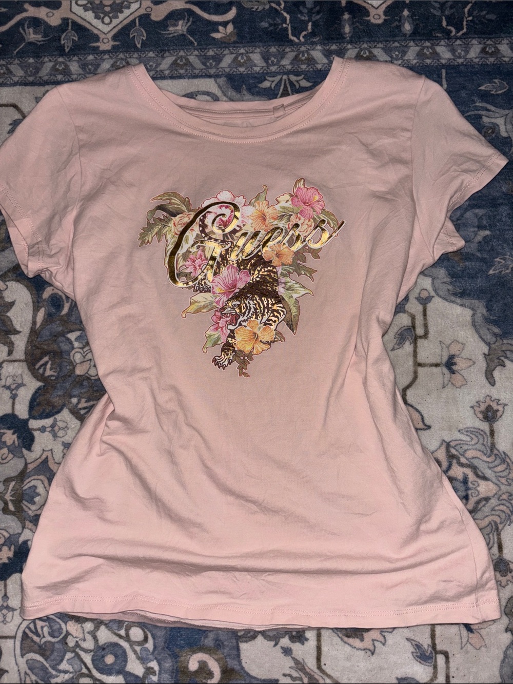 Guess Pink Floral & Tiger Graphic Tee